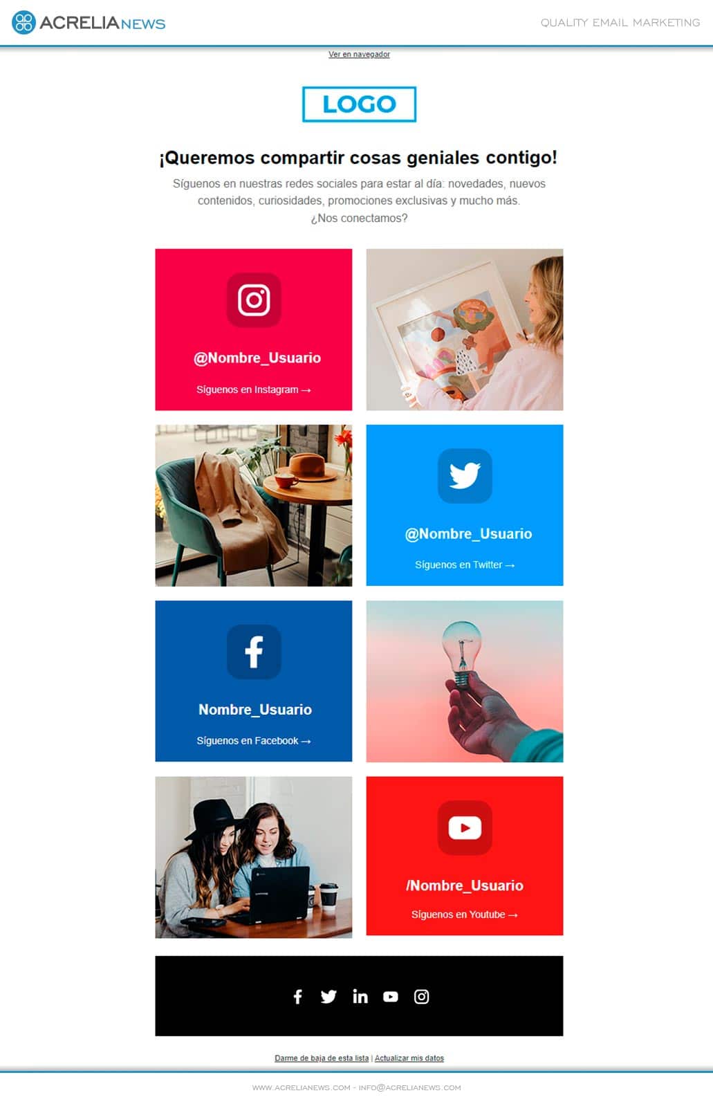 Responsive email template: Redes sociales