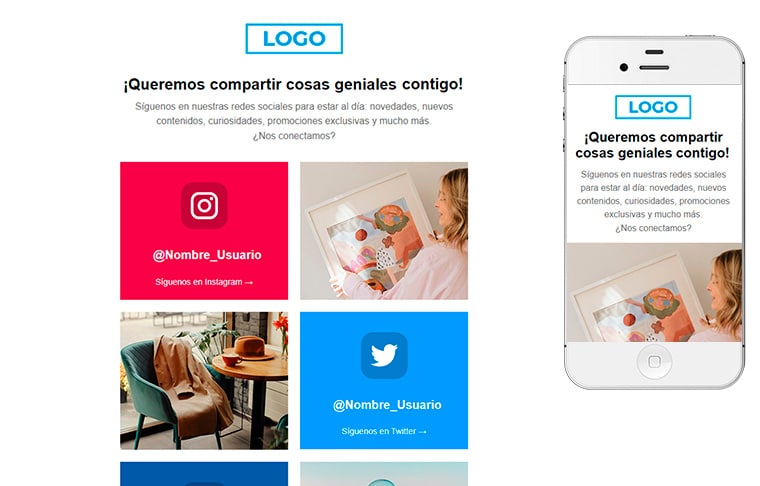 Responsive email template: Redes sociales