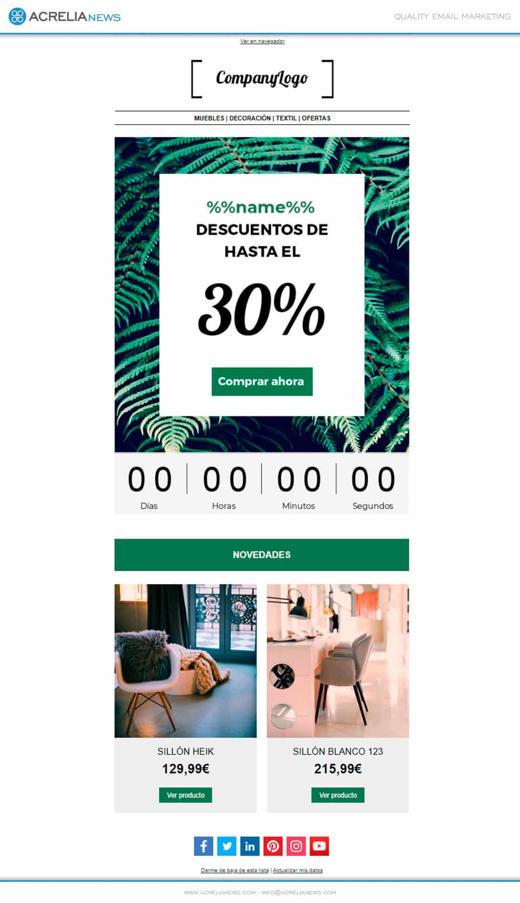 Responsive email template: Descuentos