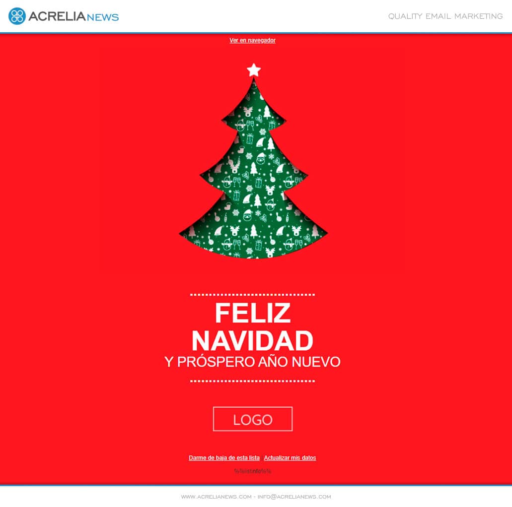 Plantilla email postal navidad: Árbol Feliz Navidad | Acrelia News