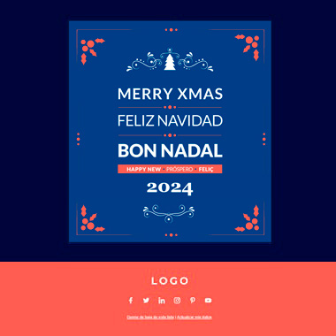 Christmas postcard email template: Christmas and New Year congratulations in blue color