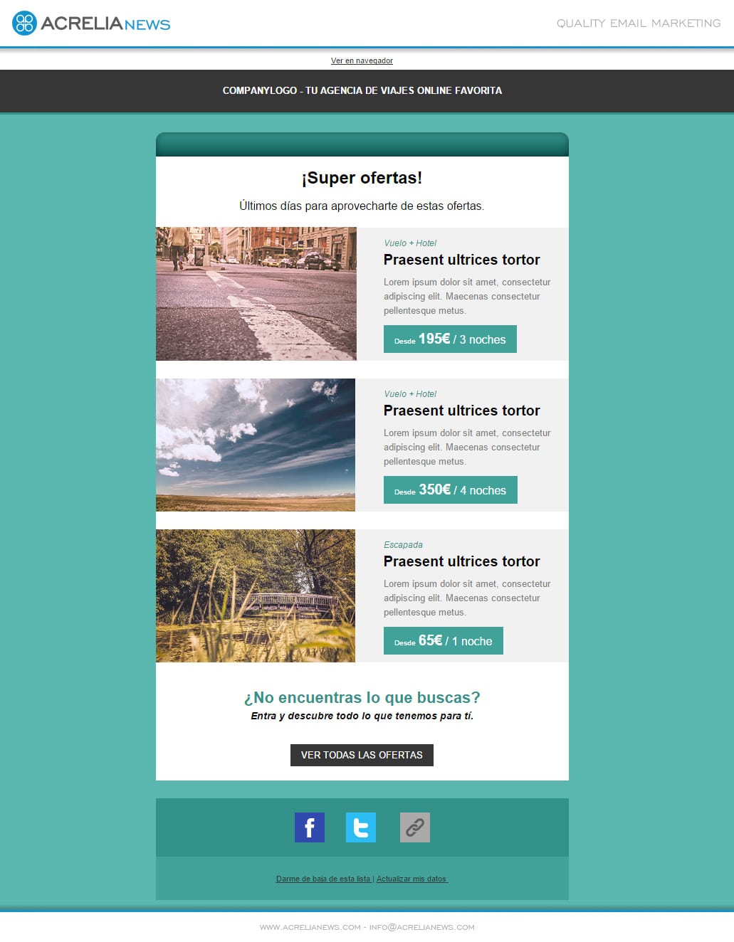 Responsive email template: Travels offers