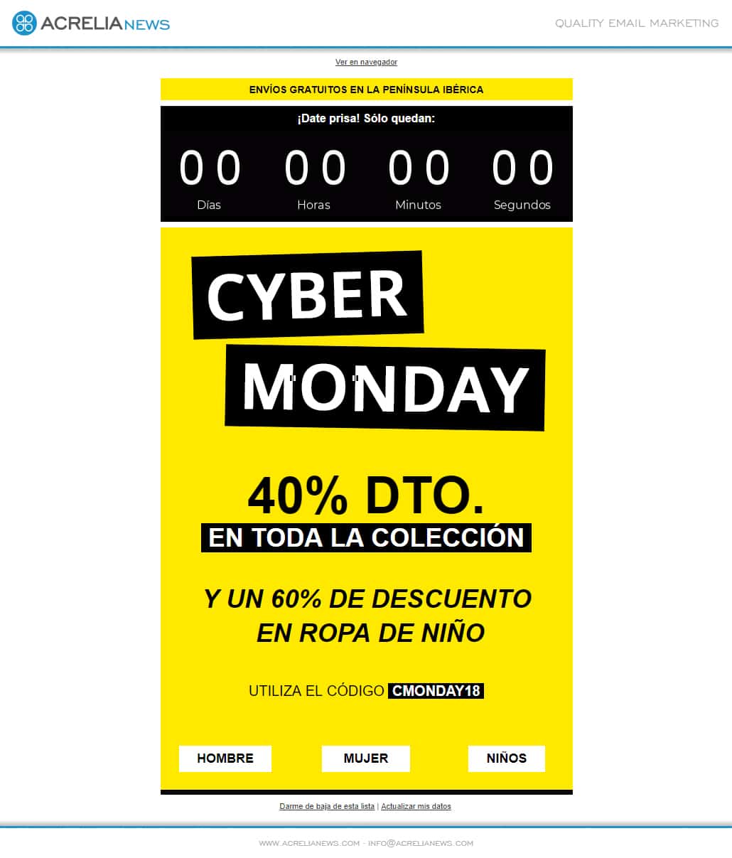 Responsive email template: Cyber Monday